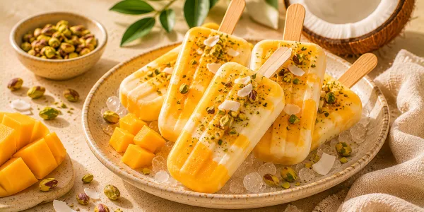Krémové mango-kokosové nanuky s pistáciemi
