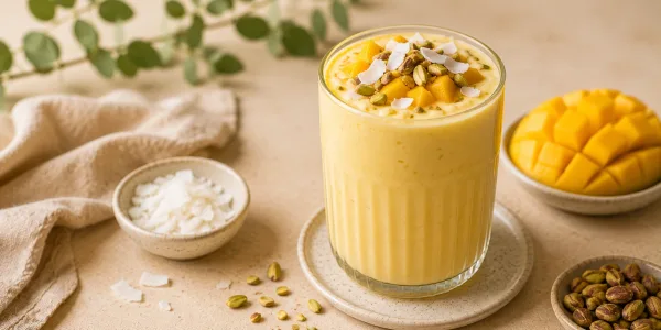 Mango lassi do 10 minut s pistáciemi a kokosem