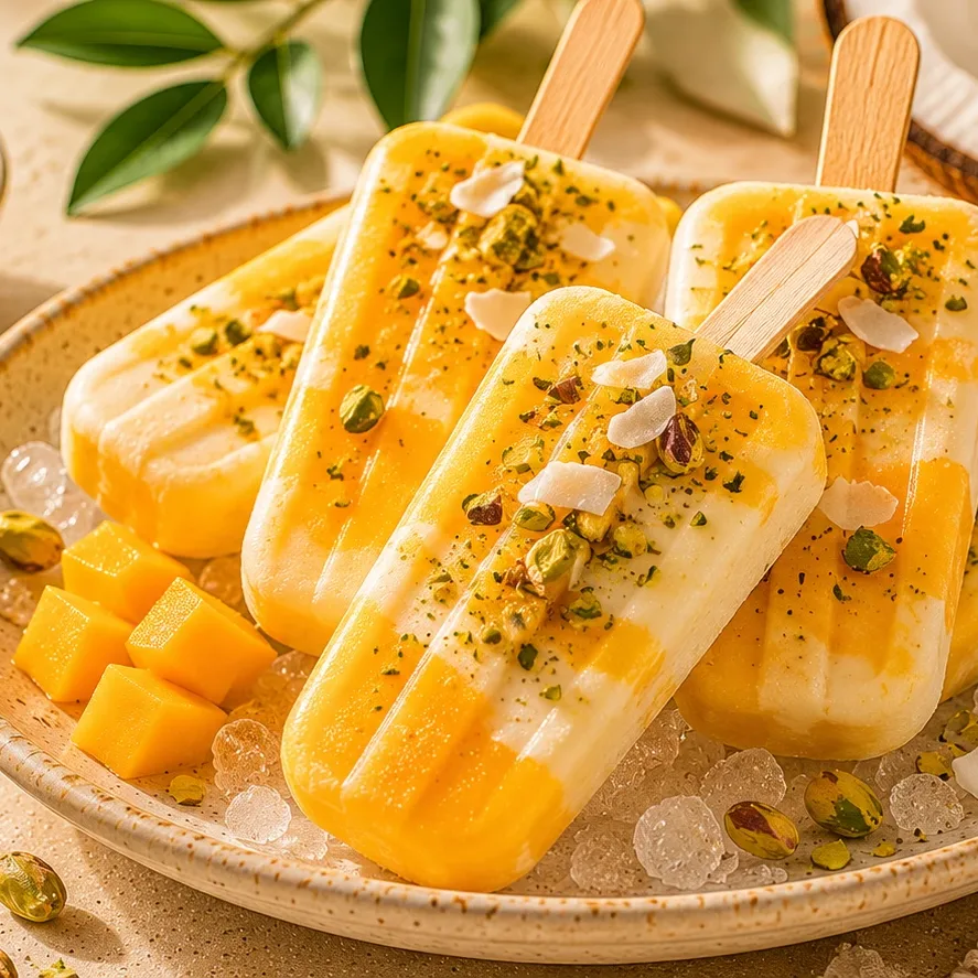 Krémové mango-kokosové nanuky s pistáciemi