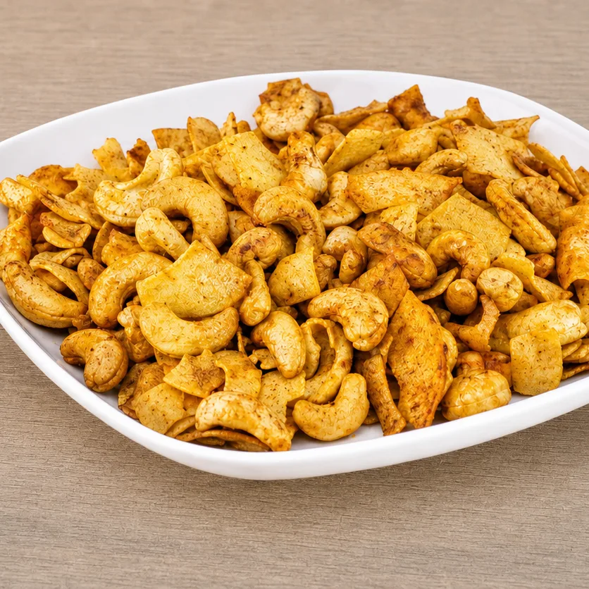 Křupavé kari kešu s kokosovými chipsy z trouby