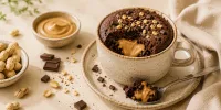 Čokoládový mug cake s arašídovým středem do 10 minut
