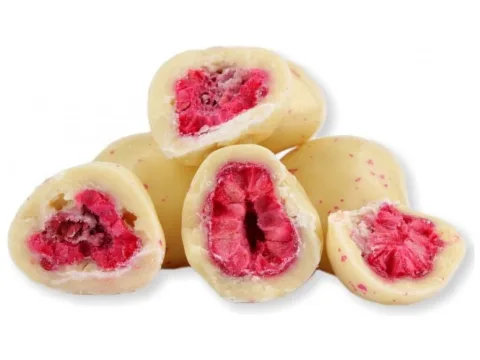 Maliny lyofilizované v bílé čokoládě