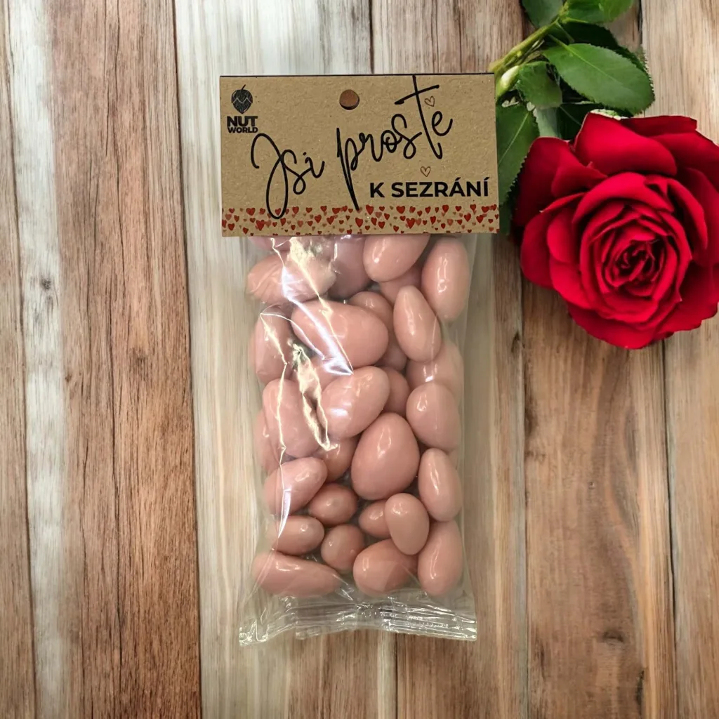 Zamilovaný sáček - Mandle s příchutí jogurt & jahoda 100g - Jsi prostě k sežrání