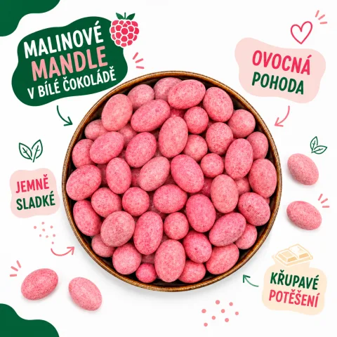 Malinové mandle v bílé čokoládě — náhled 2