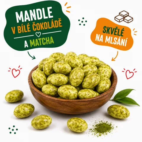 Mandle v bílé čokoládě a matcha — náhled 2