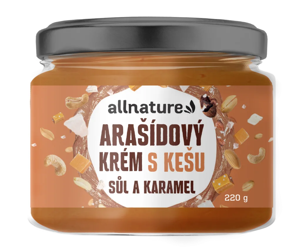 Arašídový krém s kešu, solí a karamelem