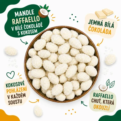 Mandle RAFFAELLO v bílé čokoládě s kokosem — náhled 2