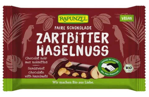 Rapunzel hořká čokoláda s lískovými oříšky BIO