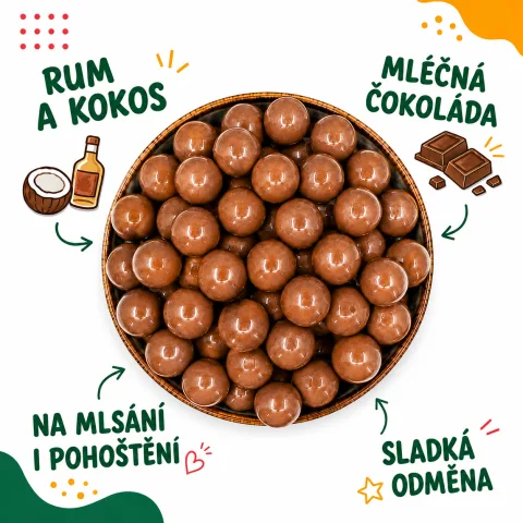 Čokoládové kuličky rum - kokos v mléčné čokoládě — náhled 2