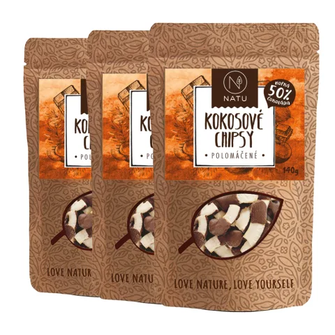 Kokosové chipsy polomáčené 50% hořká čokoláda