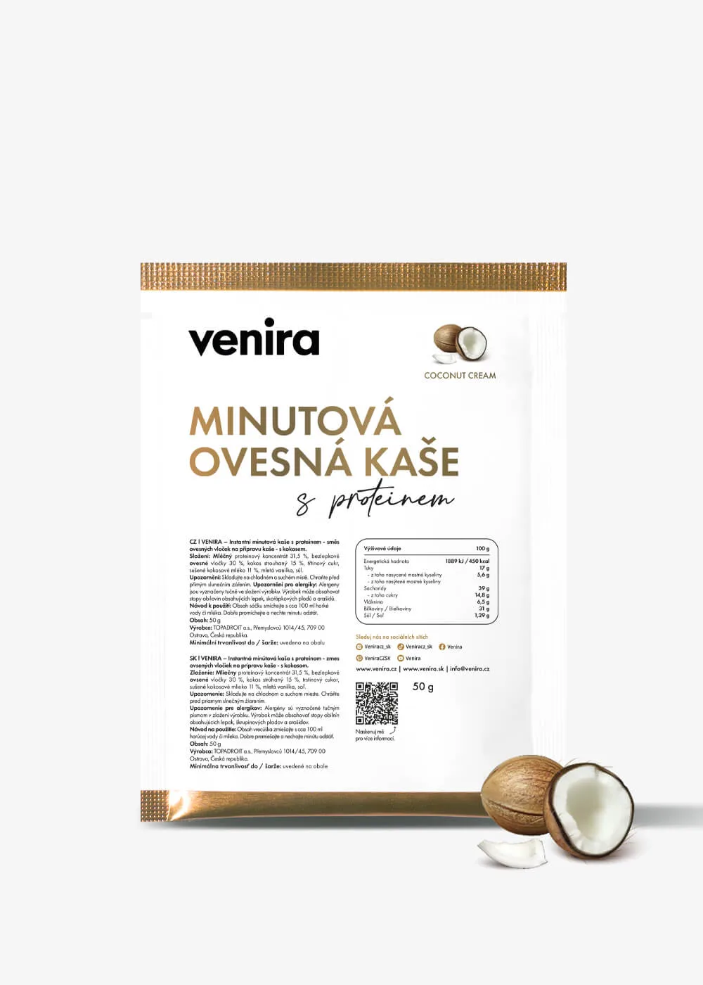 VENIRA minutová ovesná kaše s proteinem - coconut cream