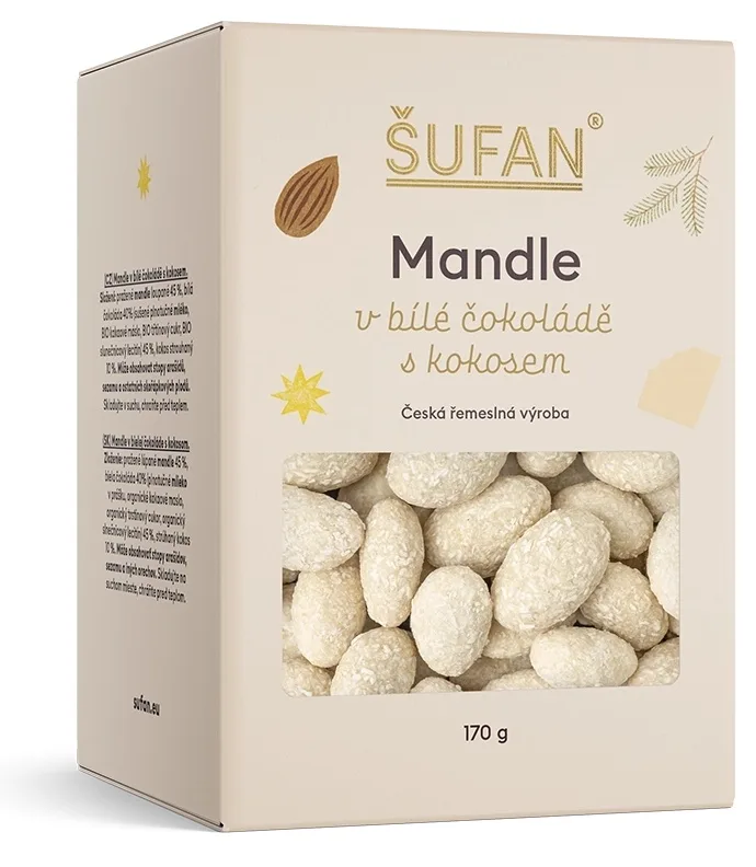 Mandle v bílé čokoládě s kokosem