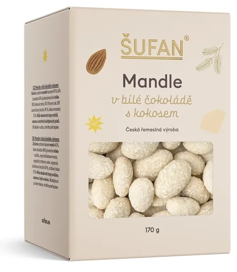 Mandle v bílé čokoládě s kokosem