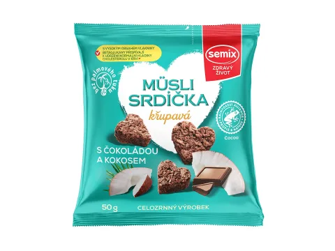 Müsli srdíčka s čokoládou a kokosem